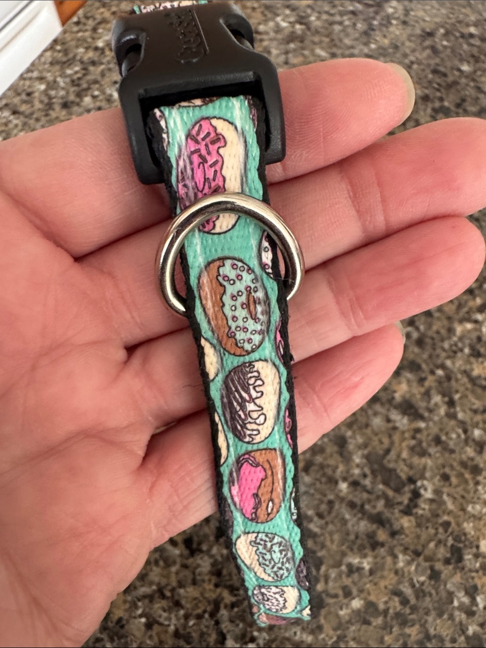 Donut Print Teal Dog Collar with Secure Buckle 15" Max neck